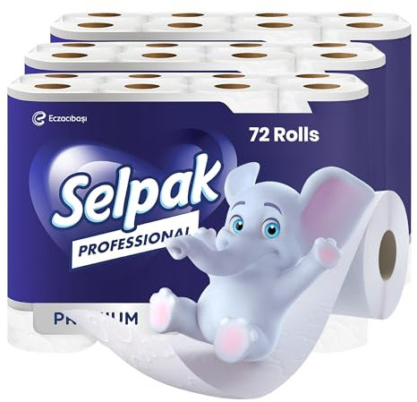 Selpak Professional Toilet Paper 72 Rolls, 3 ply Toilet Rolls Bulk Buy, Luxuriously Soft, Gentle and Hypoallergenic Bulk Toilet Rolls - Sustainable Toilet Tissue - Dermatologically Tested Loo Roll