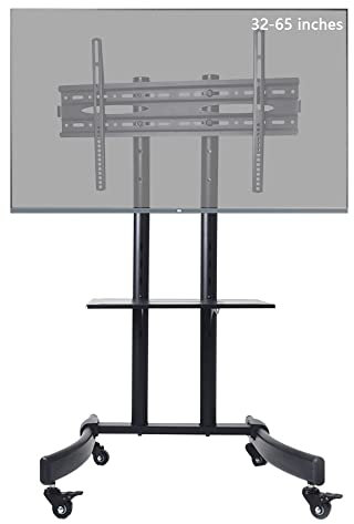 AV Carts & Stands Rolling/Mobile TV Cart with Wheels, Holds Up to 88 lbs, for 32-65 Inch Curved LED/LCD/OLED TVs, Video Conference & Multimedia Presentation, Universal TV Mount with Shelf, Black