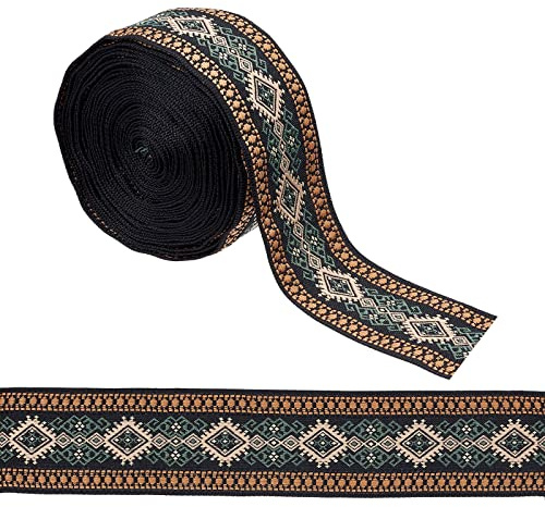 GORGECRAFT 1.5 Zoll Vintage Jacquardband Ethno-Stil Stickerei Polyesterbänder Siena Rautenmuster Stoffbesatz Für DIY Nähen Basteln Kleidung Verzierungen Home Party Dekoration 5 Yards