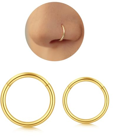 Longita 2 Stück Nasenpiercing Ring Gold 1.2mm 16G - 316L Edelstahl Clicker 9mm Nasenring - Nahtlose Präsenz Piercing für Septum Helix Tragus Conch Lippe Knorpel Segmentring Set Damen Herren