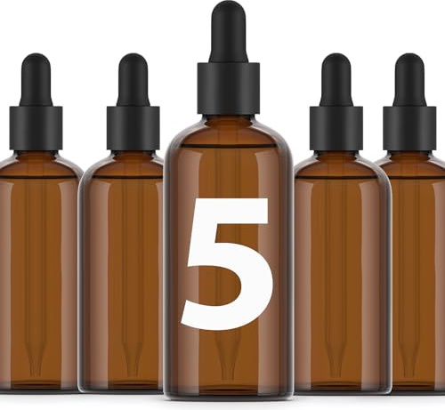 Essenciales Amber glasflaska med pipett – 5 glasflaskor på 100 ml