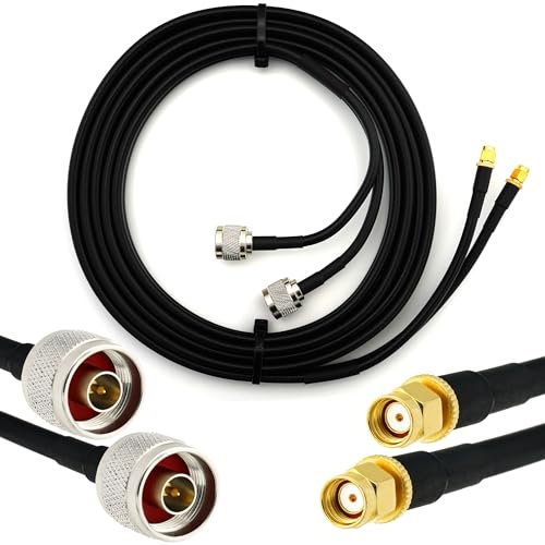 RANGEFUL 5m RP-SMA Macho a N Macho Coaxial doble extensor — RPSMA N Cable de Extensión HF-240 gemelo (LMR 240 equivalente) — alargador para amplificador señal repetidor WIFI Router Antena adaptador