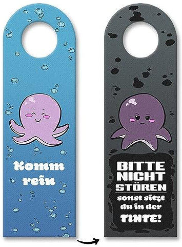 Bitte nicht stören - komm rein Türhänger 10er Set mit Tintenfisch Motiv lustiger Spruch Kinderzimmer Badezimmer Dekoration Oktopus Krake Tintenfisch