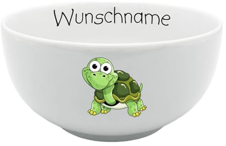Doriantrade Müslischale Kinder Porridge Schale Porzellan personalisierbar mit Wunschname Name Kindergeschirr mit Namen personalisiert (Schildkröte)