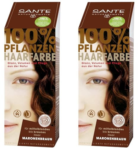 SANTE Naturkosmetik Pflanzen-Haarfarbe Pulver maronenbraun, Satter braunton, Glänzende Farben, Grauabdeckung, Vegan, 100 g (Packung mit 2)