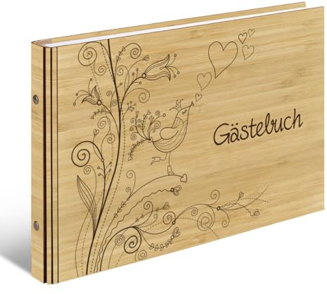 Hochzeit Hochzeit Gästebuch echtes Holz DIN A4 Buch - Liebesbaum - mit 72 Blatt / 144 Seiten Naturpapier Weiß