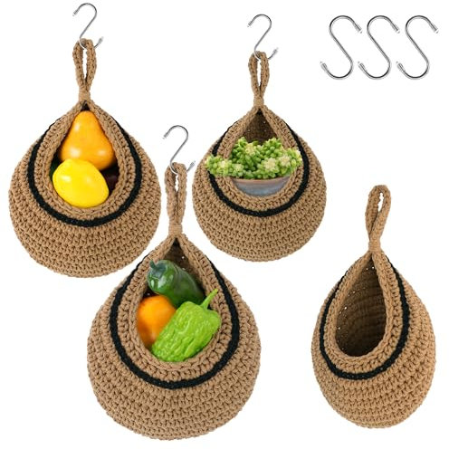 Opslagruimte Hängende Obstkörbe für die Wand, für die Küche, 3 Stück Boho Hängekörbe für Obst, Gemüse, Kartoffeln, Zwiebeln, Wandmontage-Körbe in Tropfen-Grau-Blau