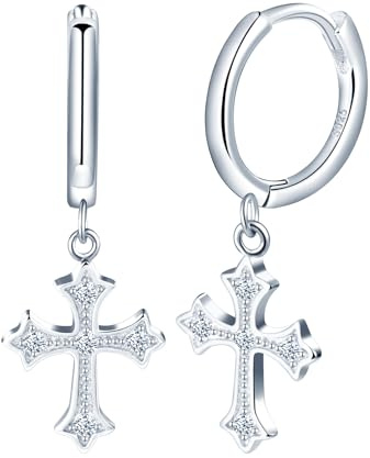 Yumilok damer kreoler örhängen klassiska kors örhängen kors zirkonia örhängen 925 sterlingsilver örhängen hoop huggie piercing för kvinnor flickor