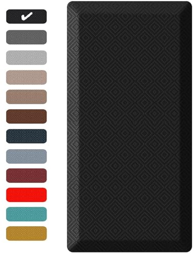 Ophanie Kitchen Mats for Floor, 3/4 inch Thick, 20x32 Anti Fatigue Cushioned Mat, Kitchen Rugs, Waterproof, Comfort Ergonomic Standing Mat for Office, Home, Sink, Black Non-Slip Ridged Bottom