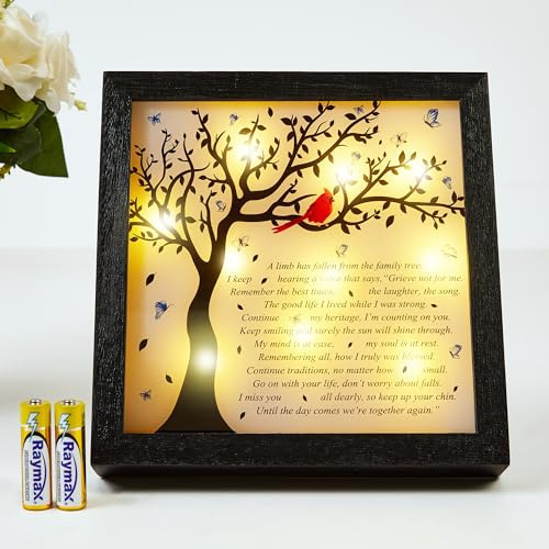 WOODEXPE Sympathy Gift LED Memorial Shadow Box 8x8 Memorial Gifts for Loss of Loved One - A Limb Has Fallen from The Family Tree