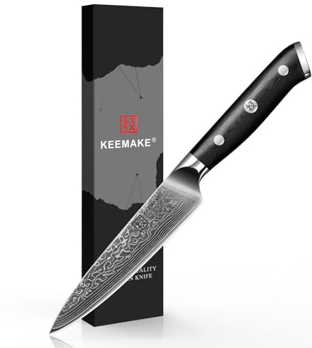 KEEMAKE Kitchen Utility Knife, 5 Inch Chef Knife, 67-Layer Damascus Steel Paring Knife with Ergonomic G10 Handle, Multipurpose Kitchen Knife for Fruit and Vegetable Cutting