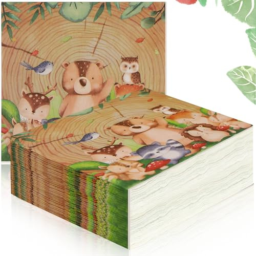 Rierousy 40 Pcs Serviettes Anniversaire Enfant, Serviette Papier Anniversaire jungle, des Animaux de la Forêt de Décoration d'anniversaire pour les Serviettes Jetables Enfants Garçons Filles