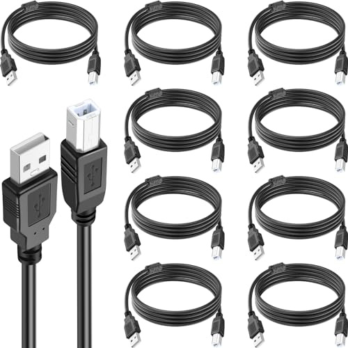 Spofit 10 Pack USB Printer Cable, 6FT USB A to B, High-Speed Printer Cord Compatible with Hp, Canon, Brother, Samsung, Dell, Epson, Lexmark, Xerox, Piano, Dac, and More (Black)