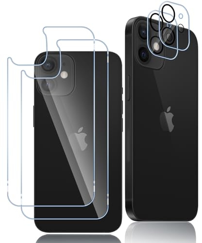 Oelrstfe Rückseite Schutzfolie für iPhone 12 mit Kameraschutz [2+2 Stück],9H Härte Zurück Hinten Displayschutzfolie,Bläschenfrei Kratzfest Ultra-Transparent Back Displayschutz,Backcover Schutzglas
