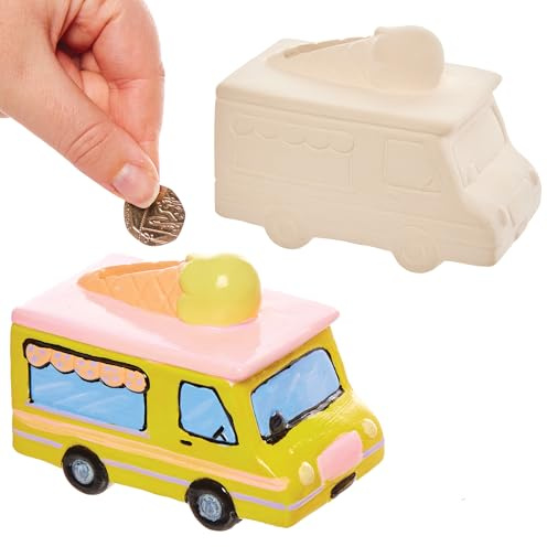 Baker Ross FX708 Eiscreme-Wagen Keramik-Geldbänke - 2er-Pack, Keramik-Malvorlagen für Bastelsets