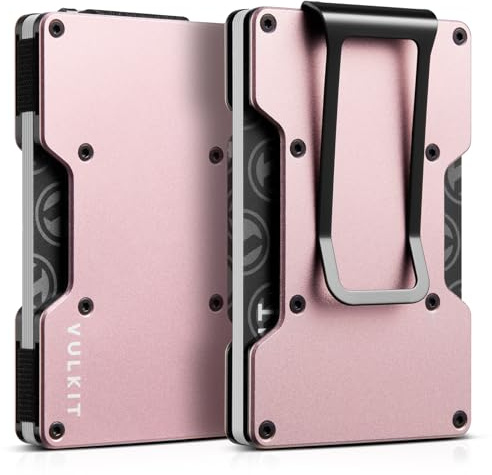 VULKIT Kartenetui Herren oder Damen mit Geldklammer Metall Slim Wallet Kreditkartenetui RFID Schutz Geldbörse Herren Klein für 12–15 Karten, Rosegold