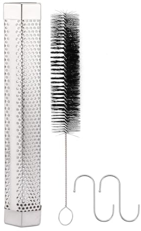 Sarini Pellet Smoke Tube, 12 Inch Charcoal Smoker Net, Stainless Steel Smoke Tube for Pellet Smoker with Cleaning Brush for Electric, Gas, Charcoal Grills
