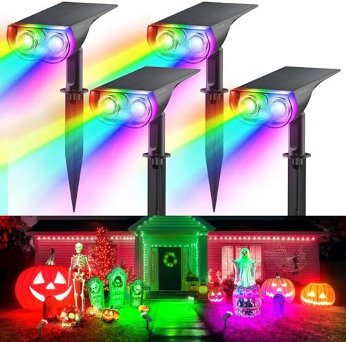 Linkind Solar Lights Outdoor Garden, Colorful Solar Light with 10 Lighting Modes (Color Changing), IP67 Waterproof, Ground Stake & Wall Mount, Compact Outdoor Lights for Festivals, 4 Pack