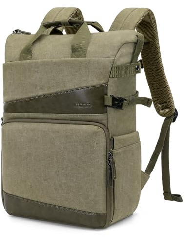 MOSISO Camera Mochila, DSLR/SLR/Mirrorless Camera Bolsa con Soporte para Trípode&15-16 Pulgadas Laptop Compartimiento&PU Mango, Lienzo Foto Mochila Compatible con Canon/Nikon/Sony,Amarillo Oliva