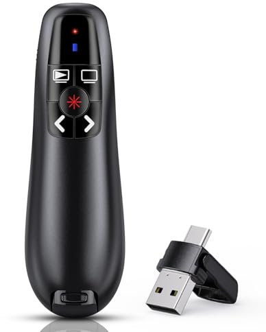 USB C Presenter,Kabellose 2.4 GHz Powerpoint Fernbedienung, Pointer für Präsentationen via Typ C und USB Empfänger, Rot Präsentationsfernbedienung für Windows 7/8/10/Mac/Linux/Android/PowerPoint