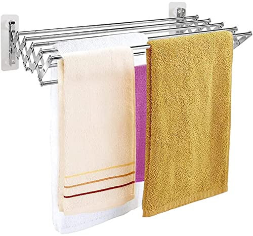 Porte-serviettes mural extensible et pliable en acier inoxydable pour salle de bain et cuisine - Porte-serviettes télescopique pour montage mural