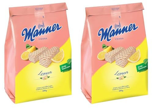 Manner cialde al limone | Waffle croccanti vegani con crema al limone | 1 confezione (400 g) (Confezione da 2)