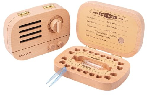 Surwin Caja de Dientes de Leche, Caja en Madera para Niños y Niñas como Regalo Souvenir para Guardar Dientes, Hecho a Mano Caja de Dientes. Caja de Dientes de Leche (Estilo)