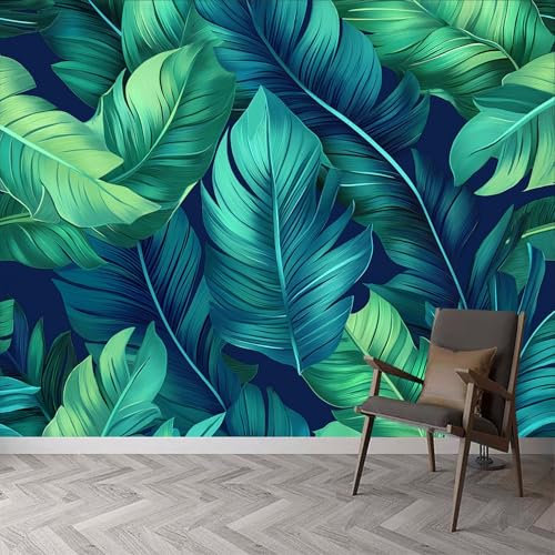 Générique Papier Peint Intissé Feuilles de palmier Feuilles de bananier 450 x 315 cm Déco Murale Maison Chambre Salon, Photo Murale Décorative Jungle tropicale - Pour Jeunesse Enfants