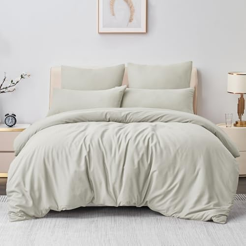 Aisbo Bettwäsche 220x240 3teilig Beige - Mikrofaser Bettwäsche-Sets mit Reißverschluss, ÖKO-TEX Bettbezug 240x220 cm 3tlg mit Kissenbezug 80x80 cm, Weich und Bügelfrei