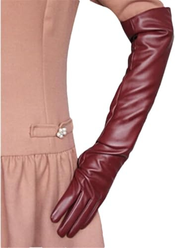 Guanti in Pelle da Donna Primaverili e Autunnali Gomitiere Guanti Touch Screen Lunghi Caldi e pratici, Bordeaux, S