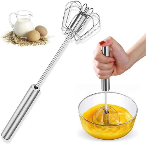 Stainless Steel Semi-Automatic Egg Whisk,Egg Whisk Hand Push Whisk Blender, Hand Push Mixer Stirrer Kitchen Tool for Blending, Whisking, Beating, Stirring,Stirrer Kitchen Tool for Cooking (12in)