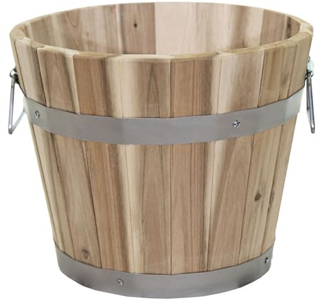 colourliving Pflanztopf Holz mit Griffen robuste Blumentöpfe Pflanzkübel rund FSC Akazienholz Blumenkästen aus Holz (25/20 cm)