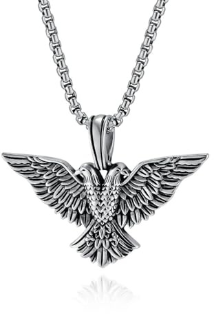 Sumpgle Collana pendente aquila a doppia testa vintage da uomo in acciaio al titanio in acciaio inox maglione catena accessorio
