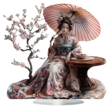 KUKUUU Figura de cereza geisha, adornos acrílicos planos para decoración de escritorio