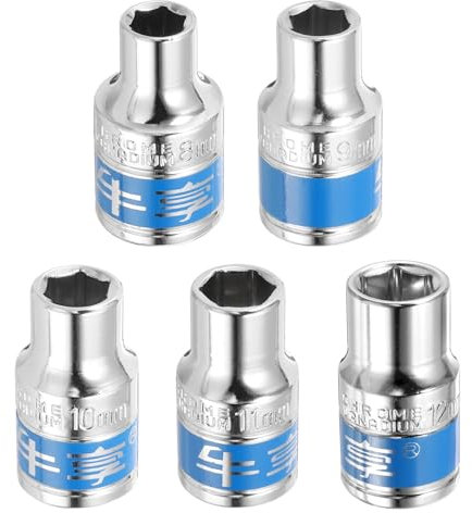 QUARKZMAN 5 Enchufe de Impacto de 1/2 y 6 Puntas, Métricos de 8-12 mm, Poco Profundo, Llave de Vaso Eléctrica de Vaso Poco Profundo para Reparación Mecánica de Automóviles, Plateado y Azul