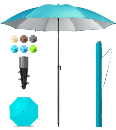 Menz Sonnenschirm Balkon + Sonnenschirmhülle - UV50+ Strandschirm 180 cm, Balkonschirm mit Knickfunktion, Gartenschirm, Sonnenschirm Strand - Fb. Türkis