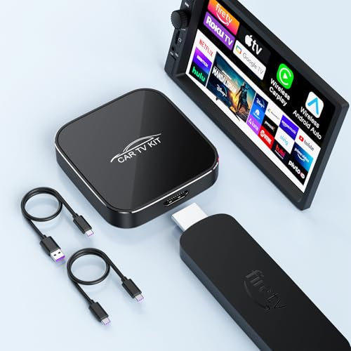Car TV Mate Max with Wireless CarPlay and Android Auto Adapter, Fire TV Stick Converter for Car, 3 in 1 HD HDMl Multimedia Adapter Cast Video/Game to Car for Wired CarPlay and Most Streaming Devices