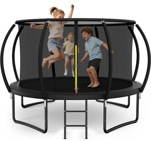 Nattork Outdoor Trampoline 8FT 12FT 14FT with Net and Ladder, Stable Frame Construction, Pumpkin Design, Recreational Trampoline for Adults, Max. Load 150 Kg