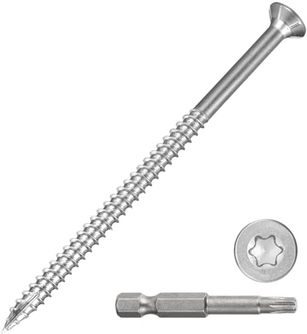 METALLIXITY Deck Screws (#10x3-1/2) 65Pcs, 410 Stainless Steel Wood Screw Decking Screws with T25 Torx Drive Head - for Wood Fence, Table, Chairs, Silver