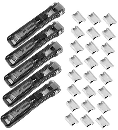 SECFOU 5pcs Portable Handheld Paper Clamps Mini Push Stapler for Files Documents Organization Non-Slip Office Supplies