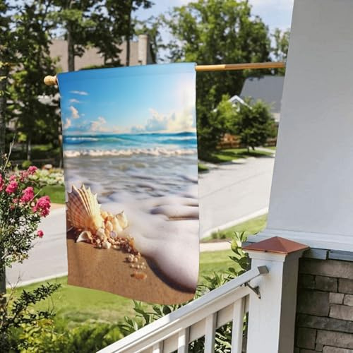 Bandiera stagionale da giardino bifacciale 28 x 40 pollici, con spiaggia e conchiglie, piccole bandiere da cortile per esterni, bandiera stagionale da fattoria floreale, decorazione per esterni, ban