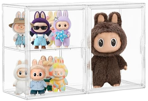 Acrylic Display Case for Collectibles, 2 Pack Figure Clear Display Cases, 3 Adjustable Layers with a Removable Divider Storage Box with Magnetic Door,Large
