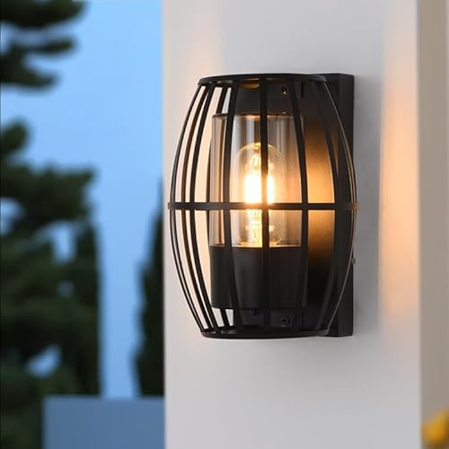 Pageone Schwarz Aussenlampe Wand Vintage, IP54 Wasserdichte Wandleuchte Außen E27 Außenlampe, Aluminium Außenleuchte Wand, für Terrasse Garten (Glühbirne nicht enthalten)