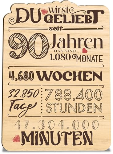 Geschenk zum 90 Geburtstag Karte Du wirst 90 Geburtstag Holzkarte - Geburtstagskarte mit Umschlag - hochwertige Geburtstag-Geburtstagskarte für Erwachsene, schön gestalteter Gruß zum Ehrentag