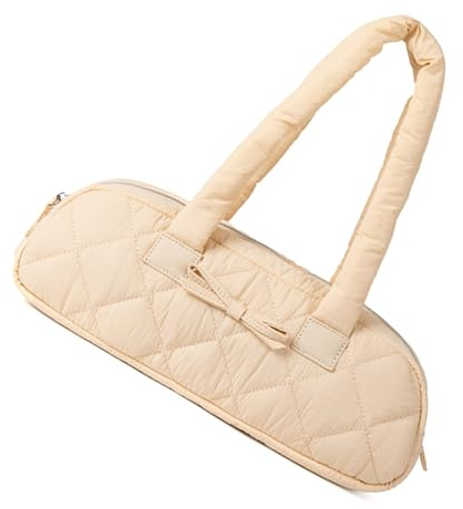 Élégant sac à bandoulière d'automne avec nœud papillon doux matelassé motif carreaux style pain sac à main rembourré sac à main sac à main élégant banlieusard sac à main, abricot, One Size