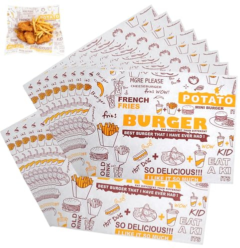 VOSSOT 100 Feuilles de Papier à Fromage, 26 x 36cm Papier Sulfurisé pour Pain, Papier Ciré pour Aliments, Papier Alimentaire, Papier à Pain, Papier Sandwich, Papier à Fromage pour Burger, Frites