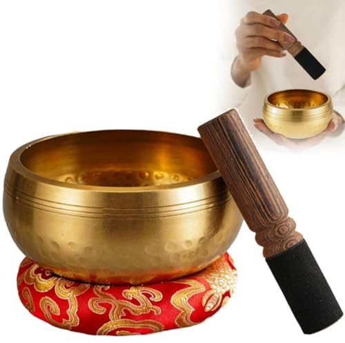 Tibetisches Klangschalen-Set, Meditations-Soundschalenkissen mit Holzklöppel für Heilung, Stressabbau, Meditation & Entspannung, Chakra-Balancing - Ideale Geschenke für Yoga-Liebhaber, Frauen & Männer