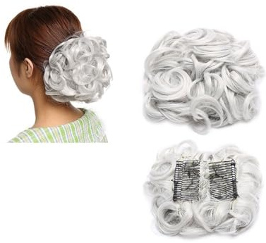 Syntetisk stor kamklämma i lockig hårförlängning, Chignon-hårdelar, hög stickning, lock, hårdel, förlängning, hårknut ponytail förlängning (silvergrå)