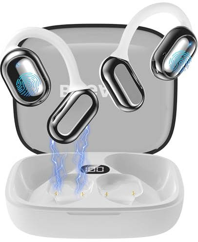 BUGANI Open Ear Headphones, Open Ear Earbuds with Clear Calls, Bluetooth 5.4 Wireless Earbuds With Ear Hooks, IPX5 Waterproof Lightweight Sport Earphones For Workouts, Running, Fitness (White)