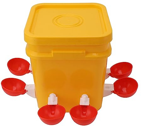 Abbeveratoio automatico per polli, tazze per mangiatoia per ciotola per abbeveratoio automatico per polli con secchio portatile da 12 litri Attrezzatura per bere pollame per (Secchio+ciotola rossa